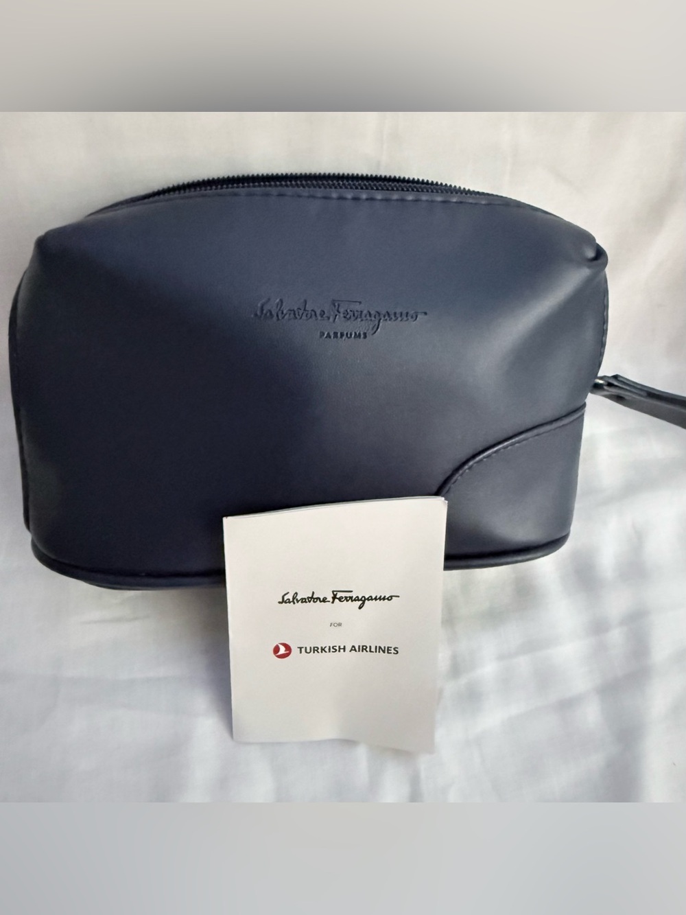 Salvatore Ferragamo X Turkish Airlines Toiletries Travel Kit Navy Blue Bag 12X5”